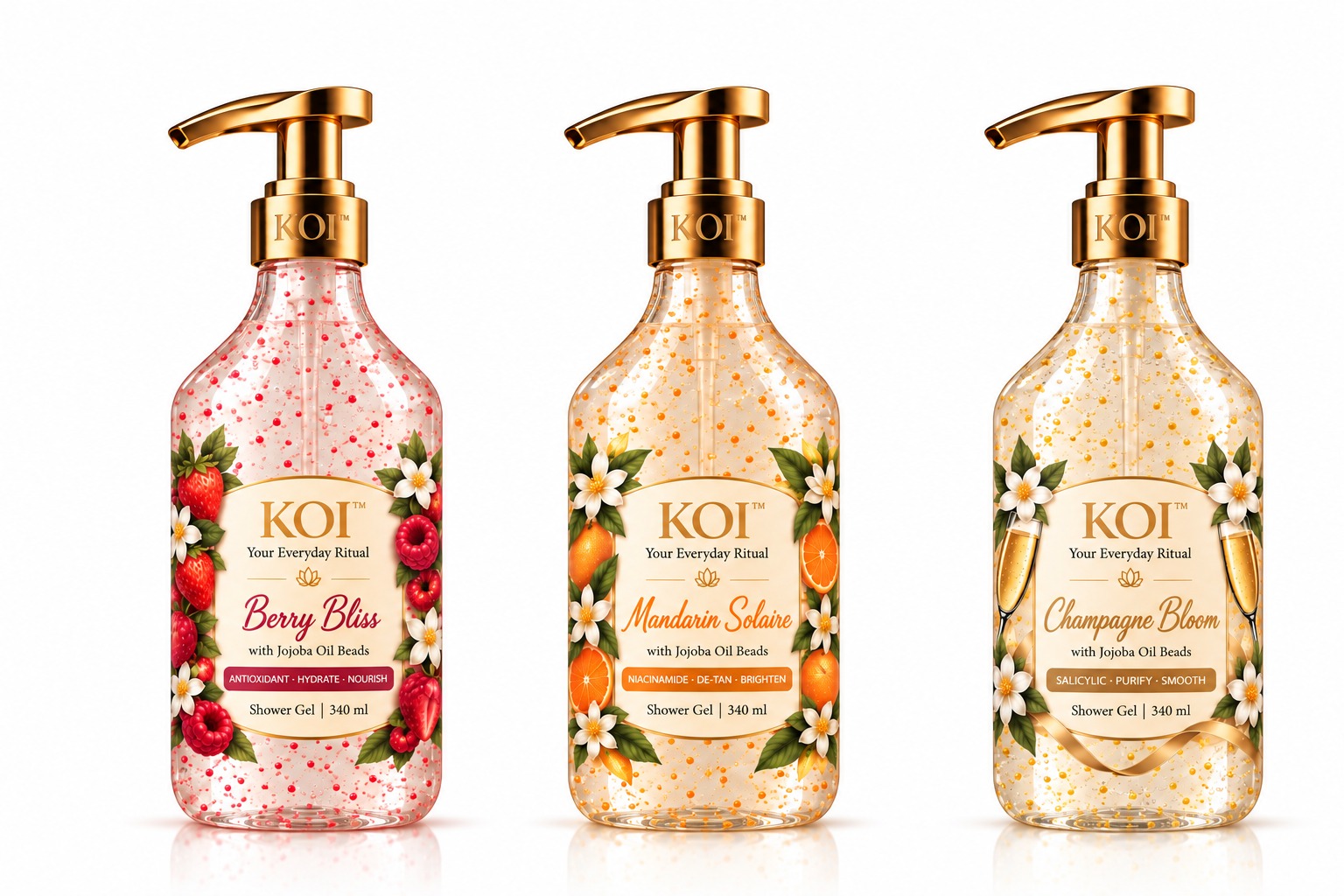 The KOI Ritual Trio: Berry Bliss, Mandarin Solaire and Champagne Bloom